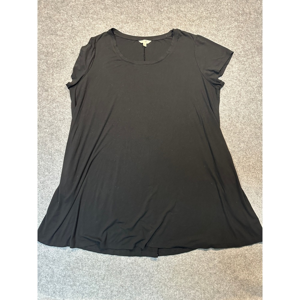 Terra & Sky Tunic Top 1X Black Solid Short Sleeve Flowy Jersey Knit